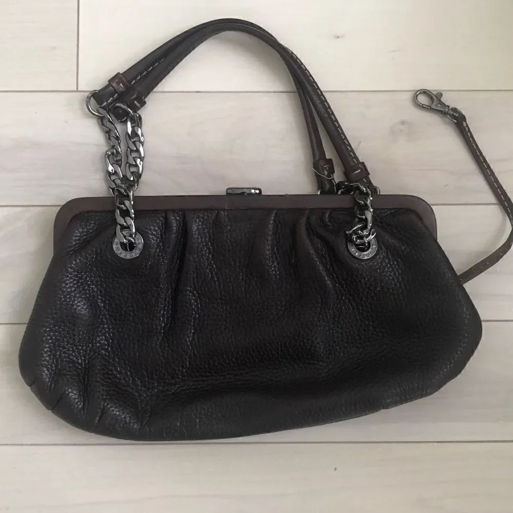 Michael Kors Kiss Lock Chain Double Strap Black Leather Purse Handbag
